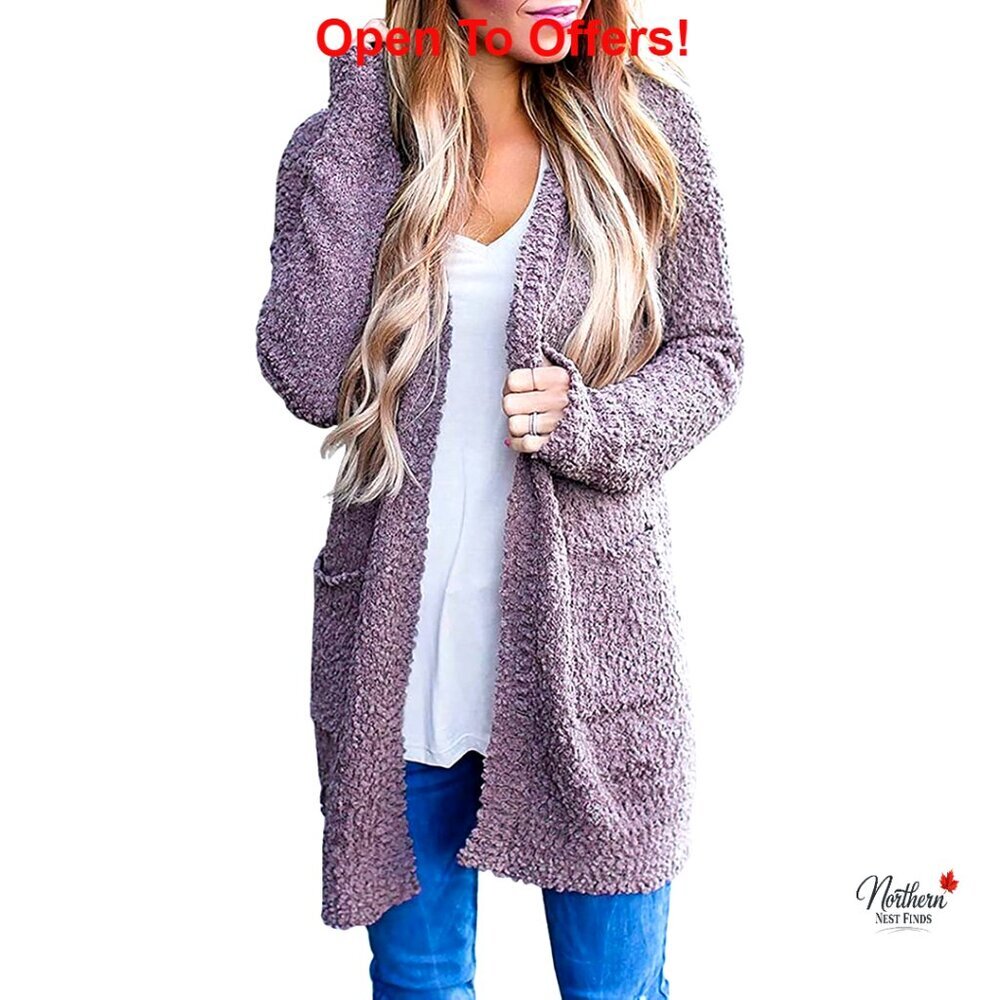 Chunky Knit Long Cardigan Coat Open Front Sweater with Pockets